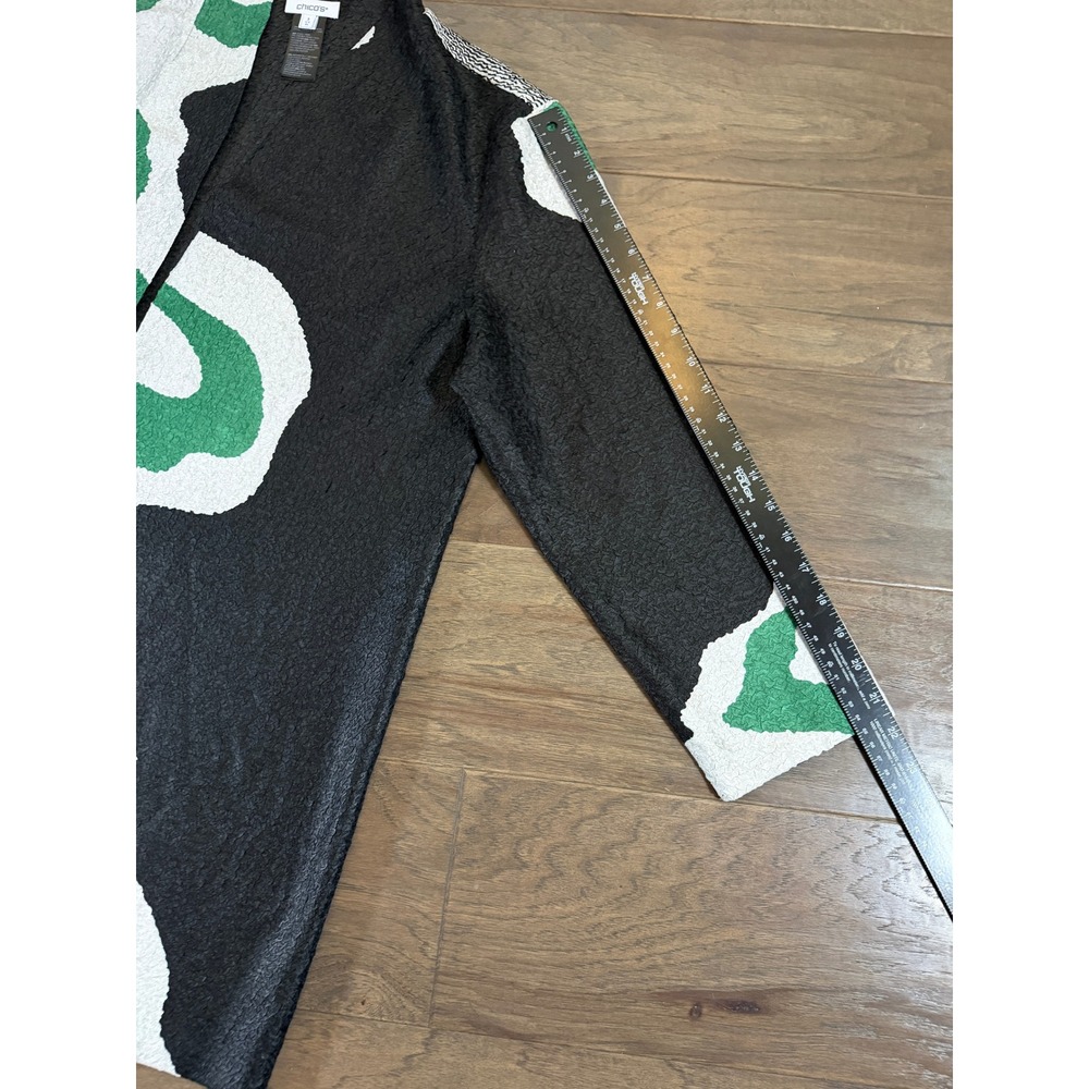 Chico's Abstract Wave Open Front Topper Jacket Green Black White Textured Size 3 - Picture 5 of 5